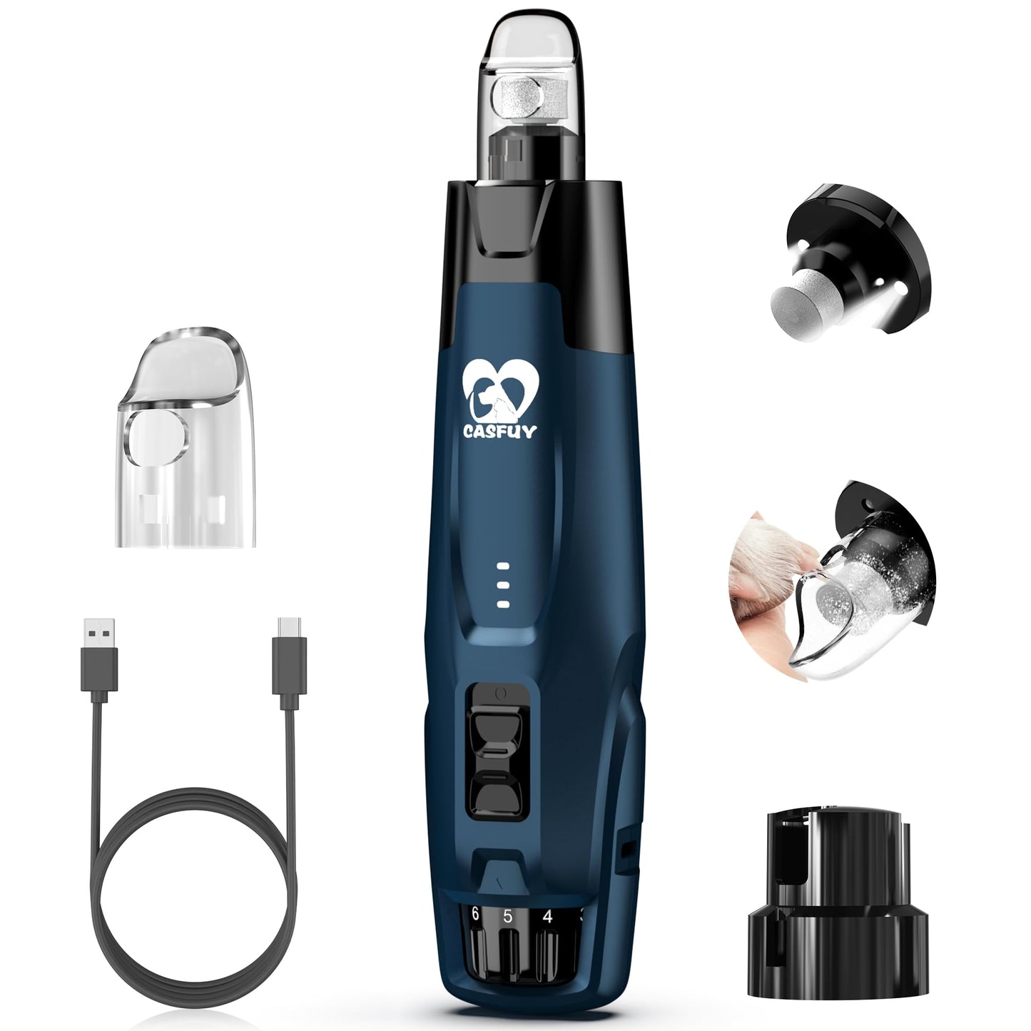 Casfuy New 6-Speed Dog Nail Grinder - 50% More Power Dog Nail Trimmers with 2 LED Lights Quiet 7h Running Time Electric Pet Nail Grinder File Toenail Grinder for Large Medium Small Dogs & Cats (OR)