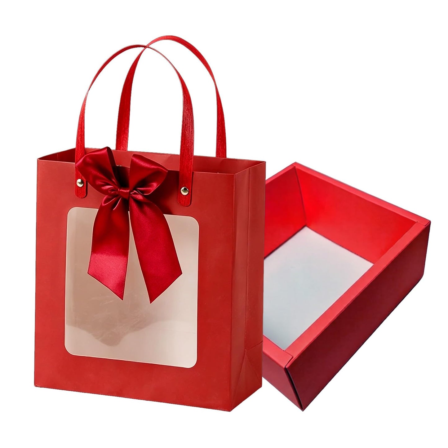 Premium Reusable Gift Bag with Matching Box, Durable Birthday Present Bag, Premium Paper Set for Wedding, Valentine's Party, Friends Celebration (Beige 1pack) BST202