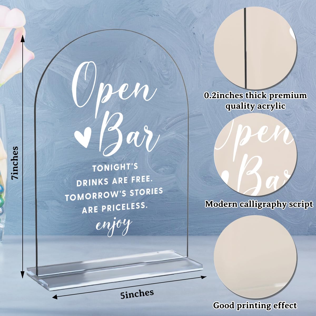 Acrylic Wedding Signs, Bridal Shower Decorations, Modern Arched Round Top Acrylic Table Top Sign with Holder for Wedding Reception Party Dinner - Can't Wait to See What Develops (Clear) BST326L