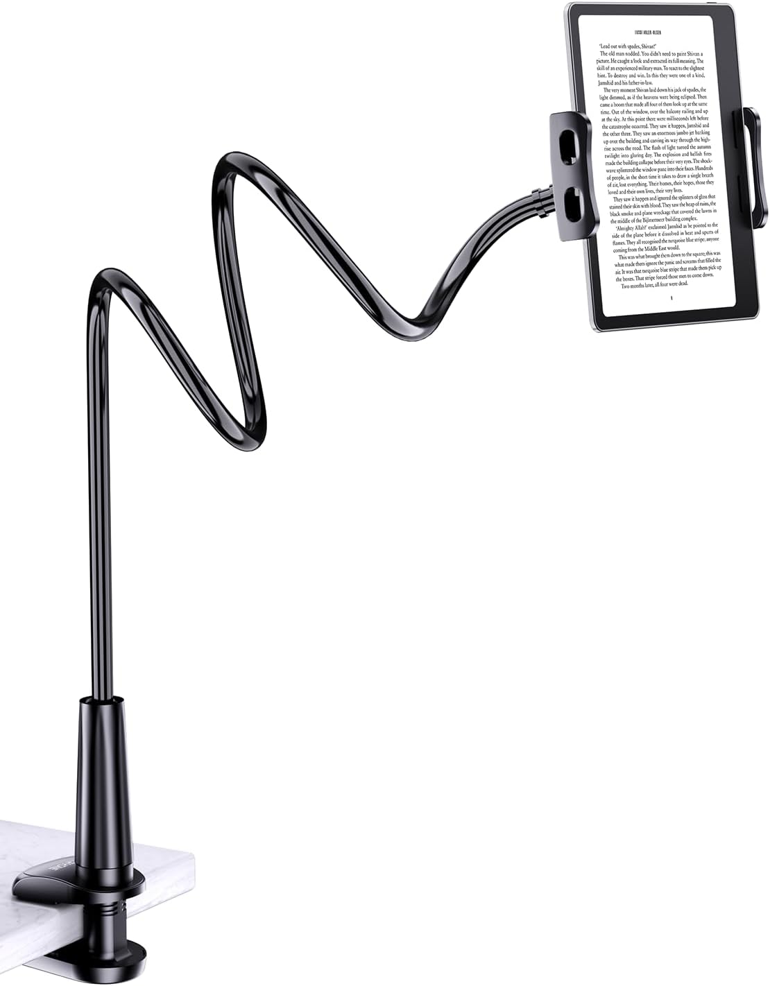 Tryone Gooseneck Kindle&Tablet Holder for Bed Hands-Free Reading on Bed Headboard for iPad, Kindle, and Switch, Flexible 30in Al-Mg Alloy Clamp Arm Stand for Tablets 4.7-10.5 in, Phone - Black - 30in DD1210