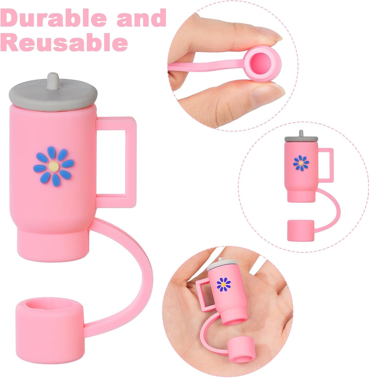 AUAUY 4 Straw Covers for Stanley Cup 40oz & 30oz, Reusable Straw Tips 0.4"/10mm, Cute Accessories (Rose Red Cup) WN420