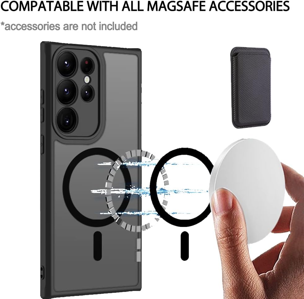 Anti-Fingerprints for Samsung Galaxy S23 Ultra Case Magnetic,[Full Camera Protection] [Compatible with Magsafe Accessories] Frosted Back Cover for Galaxy S23 Ultra 6.8", Black WN420