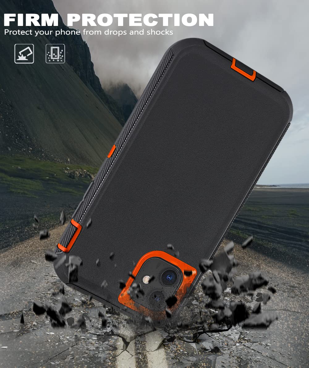 for iPhone 11 Case with Belt Clip Holster Kickstand & 2 Screen Protector, Full Protection Heavy Duty Phone Case, Shockproof Drop-Proof Durable Cover 6.1" [Black+Clip] WN420