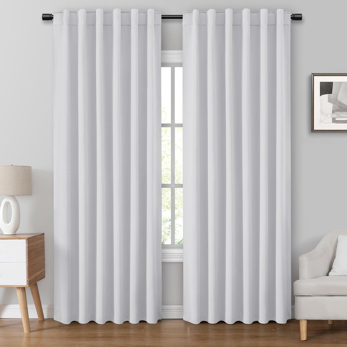 HOMEIDEAS Blackout Curtains, 2 Pages Grey Gray Room Darkening Bedroom Pinch Pleated Curtains Thermal Insulated Back Tab Rod Pocket Drapes for Bedroom, W52 x L63 BST326H