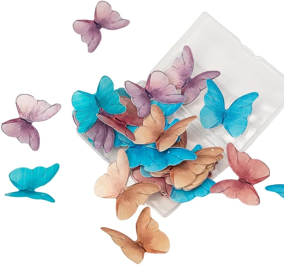 Edible Butterflies for Cake Decorating, Rainbow edible Butterfly Cake Toppers and Cupcake Toppers, Edible Wafer Paper Butterflies Set of 48 Rainbow Cake Food Decorations (5Colors-1) BST326L