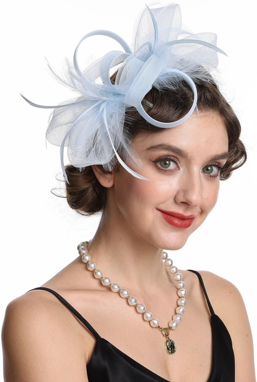 SAFERIN Fascinators Hat Flower Mesh Ribbons Feathers on a Headband and a Clip Tea Party Headwear for Girls and Women WN420