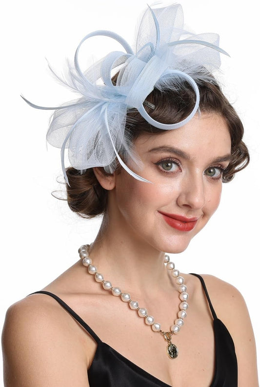 SAFERIN Fascinators Hat Flower Mesh Ribbons Feathers on a Headband and a Clip Tea Party Headwear for Girls and Women WN420