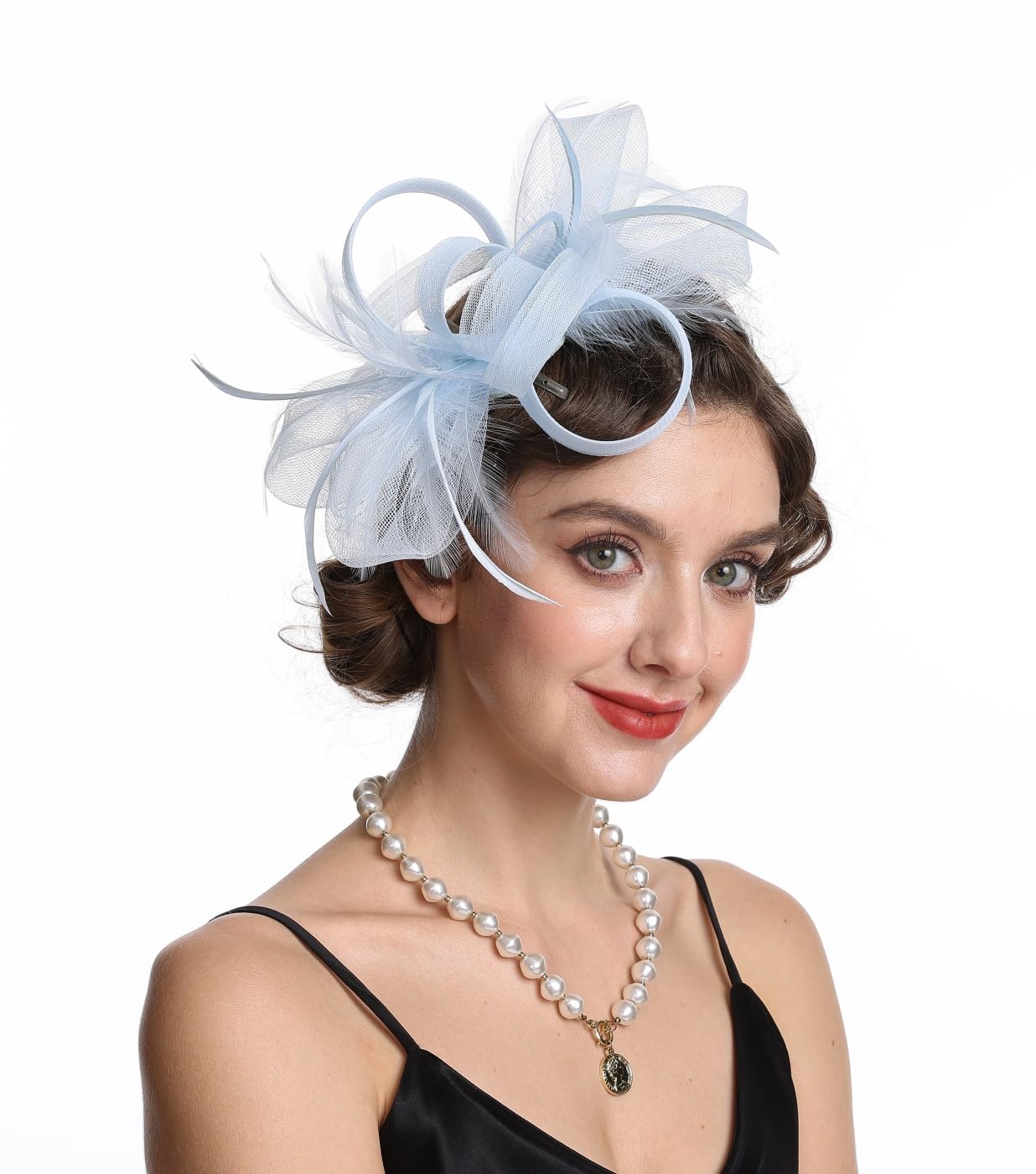 SAFERIN Fascinators Hat Flower Mesh Ribbons Feathers on a Headband and a Clip Tea Party Headwear for Girls and Women WN420