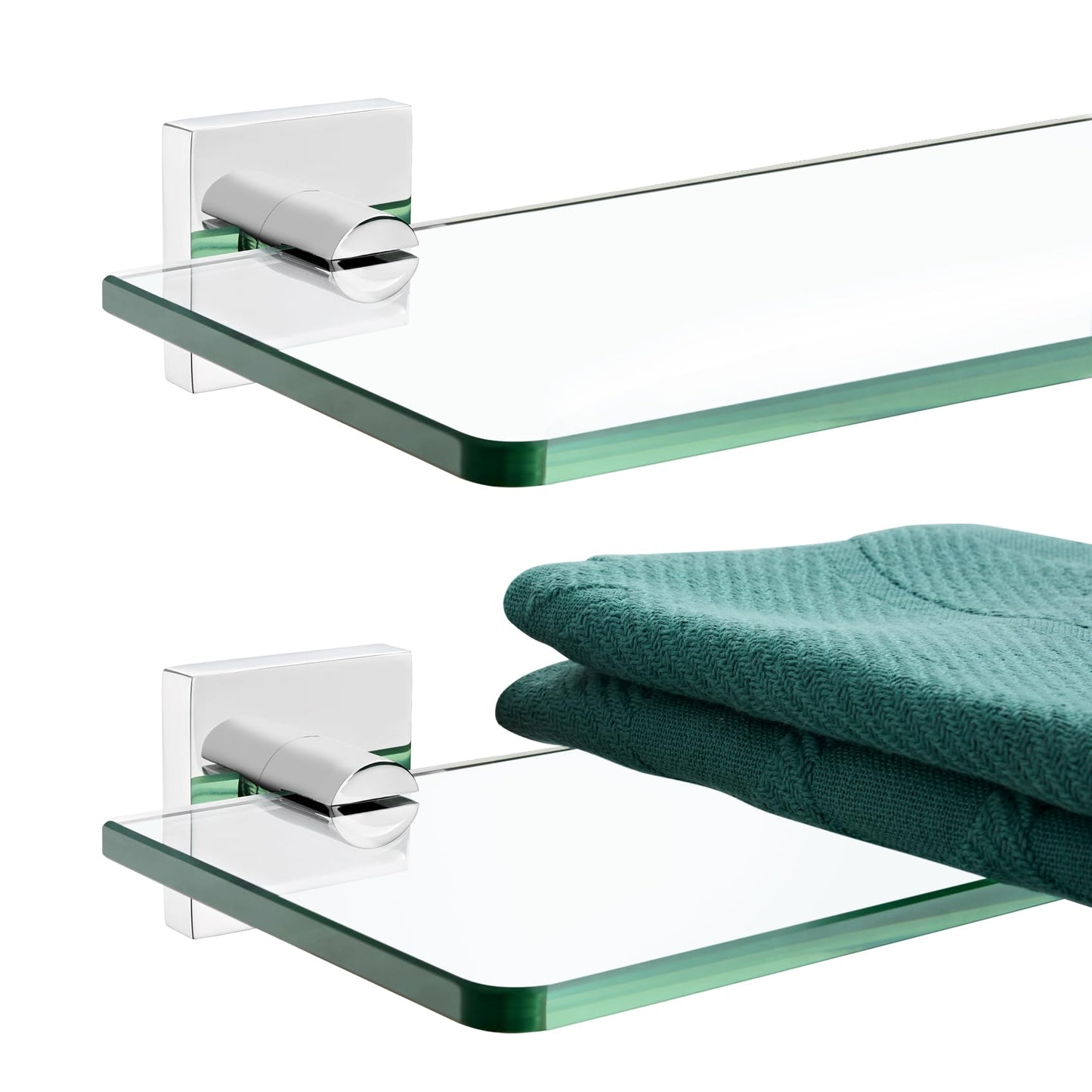KOKOSIRI Glass Shelf for Bathrooms Floating Shelves Wall Mount 16-Inch for Shower Storage Kitchen Rack, 2 Pack Brushed Stainless Steel B1107BR-L16-P2 BST202