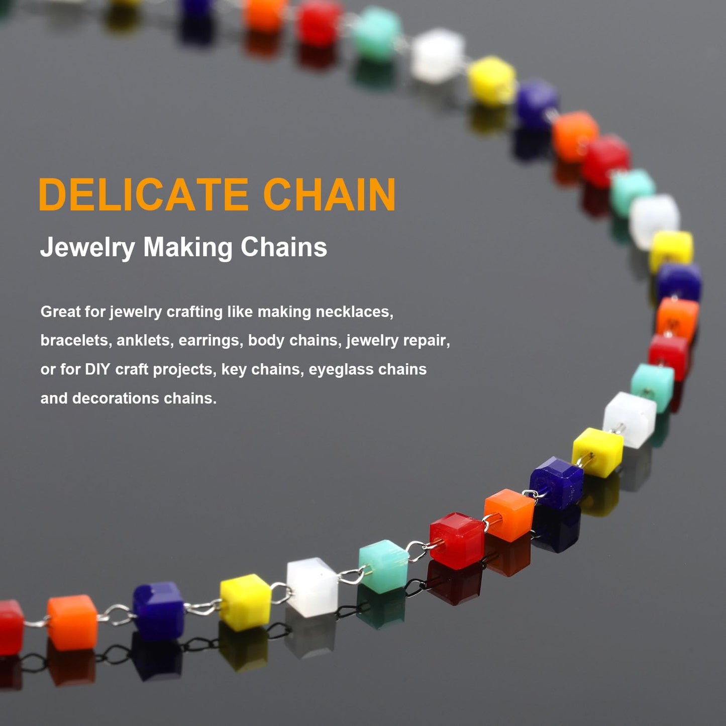 KYUNHOO 16FT Silver Chains for Jewelry Making Colored Bead Links on Spool Stainless Steel DIY Craft Chain Supplies BST220
