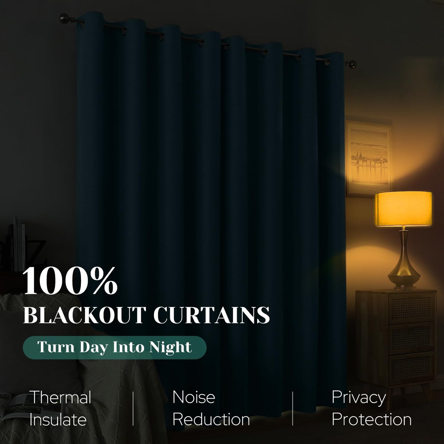 HOMEIDEAS 100% Ivory Cream Linen Blackout Curtains for Bedroom, 52 x 96 Inch Length 2 Panels Faux Linen Thermal Insulated Black Out Grommet Window Drapes for Living Room BST202