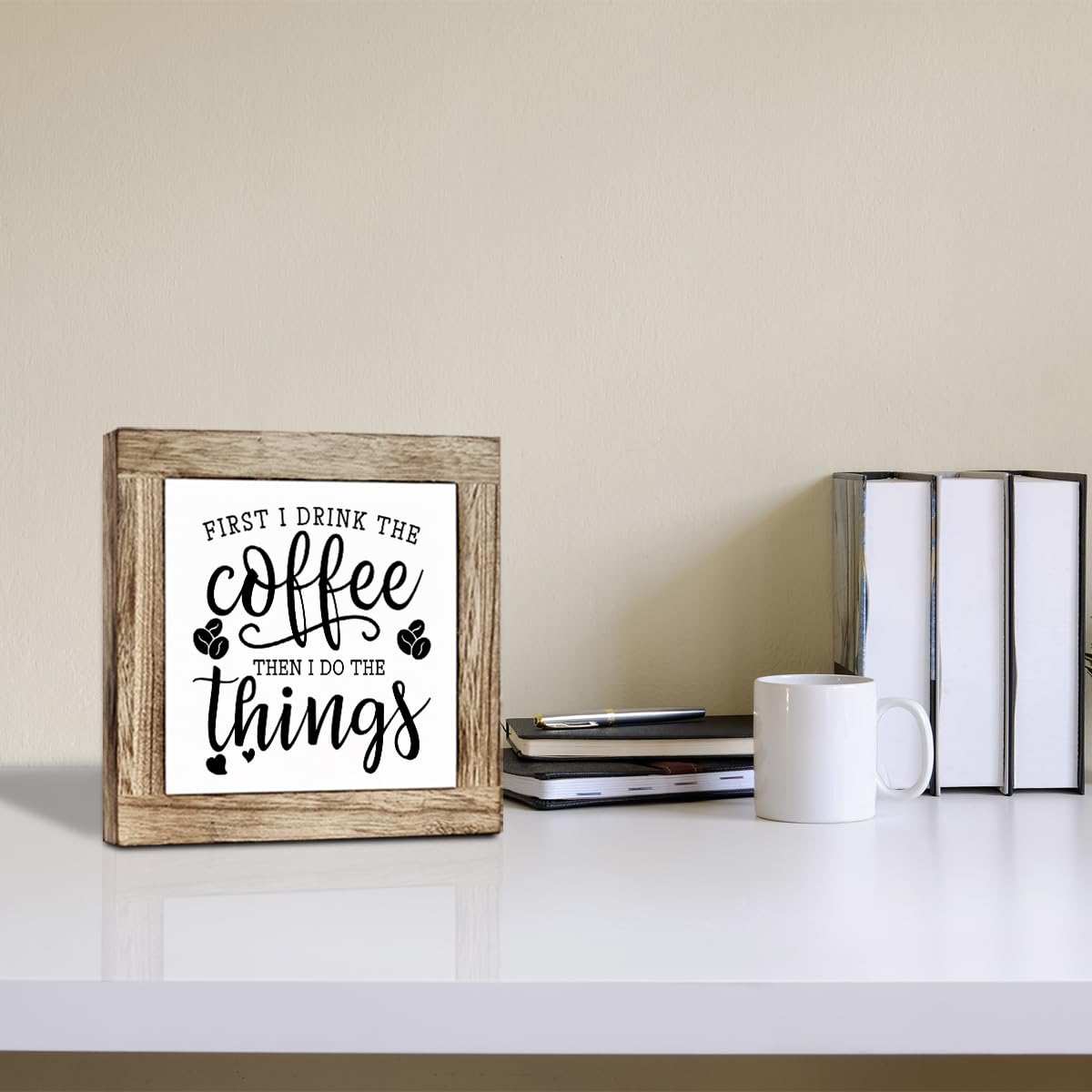 Funny Wooden Coffee Bar Decor Sign, Bar Decorations, in the Morning When Rise Give Me Jesus (and Coffee), Cafe Table Top Shelf Accessories, Cafe Signs Decor 5.9x5.9 Inches BST202