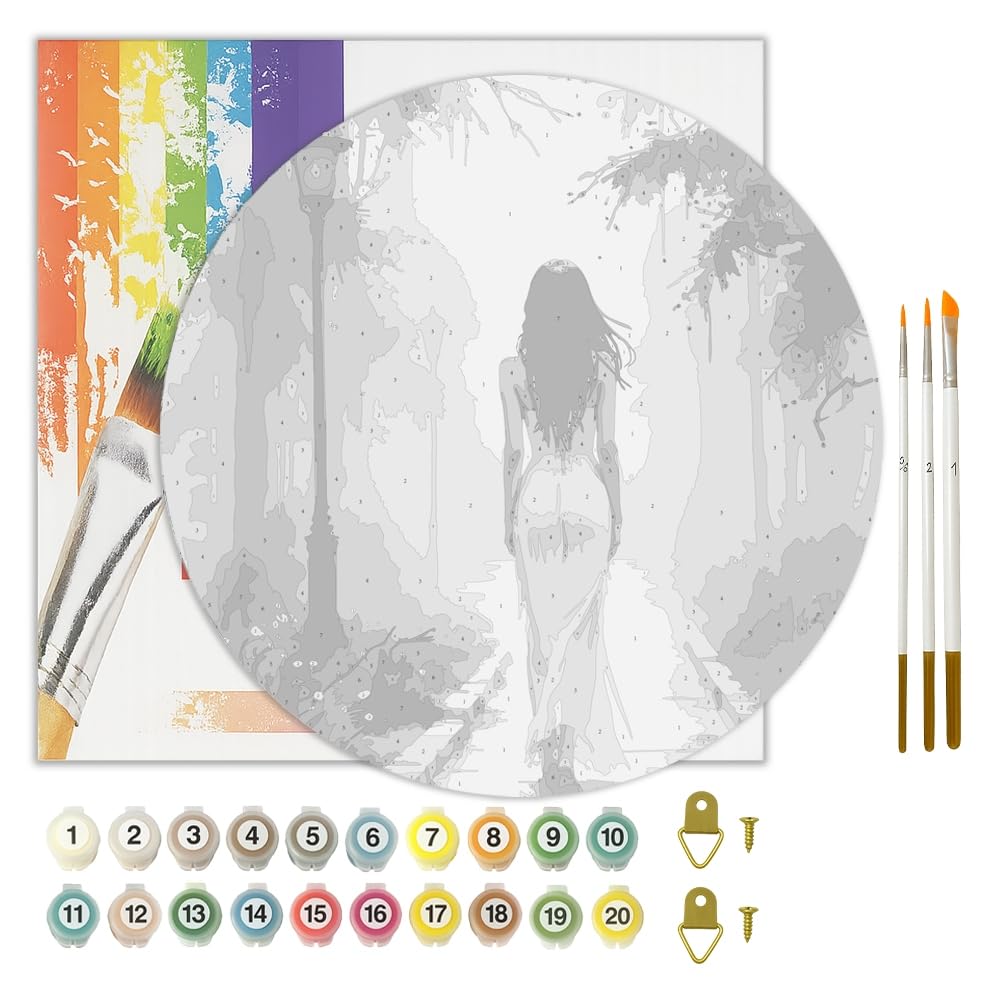 TAOPAOLAB Black and White Paint by Numbers Kit for Adults - DIY Woman Walking in Foggy Forest Path Painting on Canvas 8x12In, Framed Acrylic Paint Set for Beginners, Art for Decoration BST326H