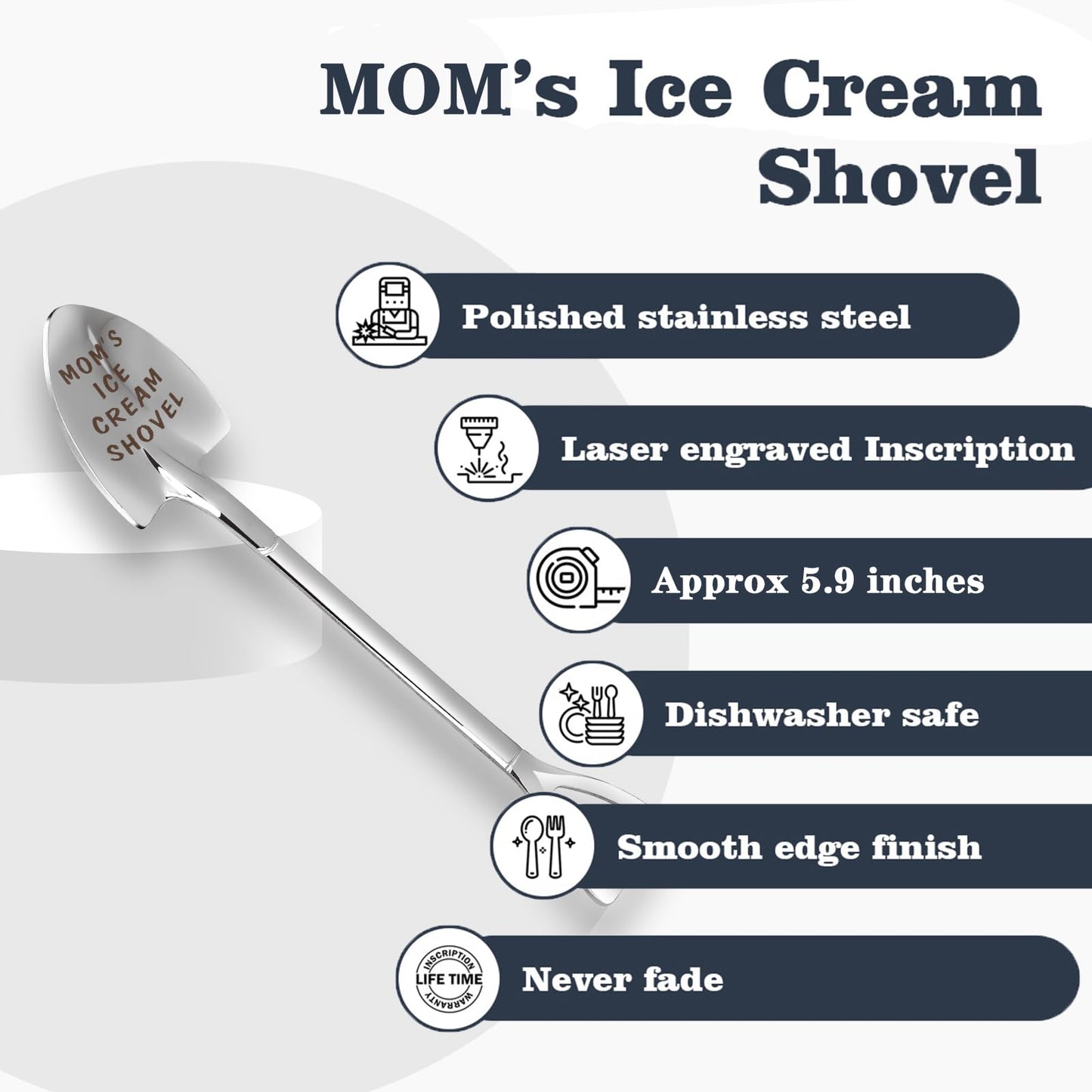 Dad Gifts - Gifts for dad from Daughter. Father Day Gifts for dad Ice Cream Spoon Scoop for Ice Cream Lovers, Father birthday Gifts Funny Engraved Stainless Steel Shovel WN420