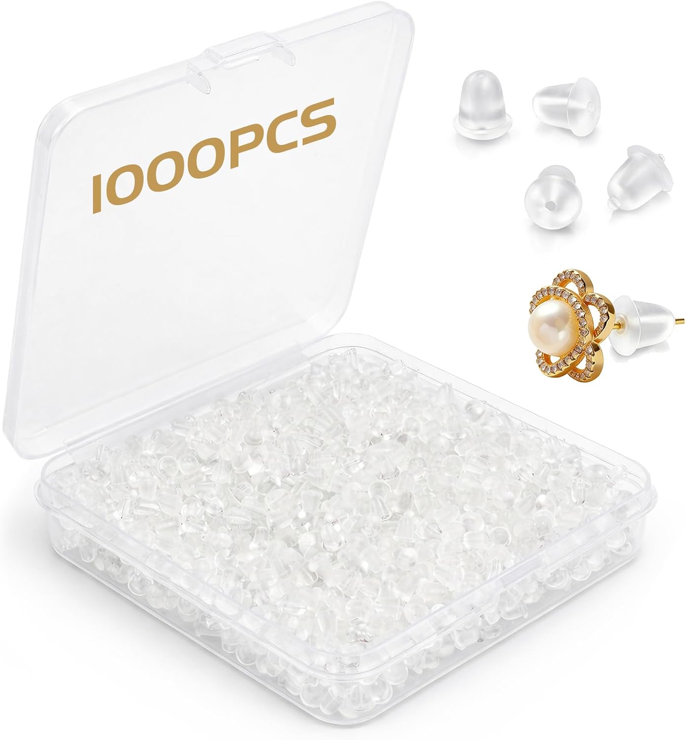 Silicone Earring Backs 1000 Pcs Small Earring Backings Soft Clear Earrings Stoppers Replacements Rubber Earring Back with Storage Box Hypoallergenic Earring Backs for Adults Women BST202