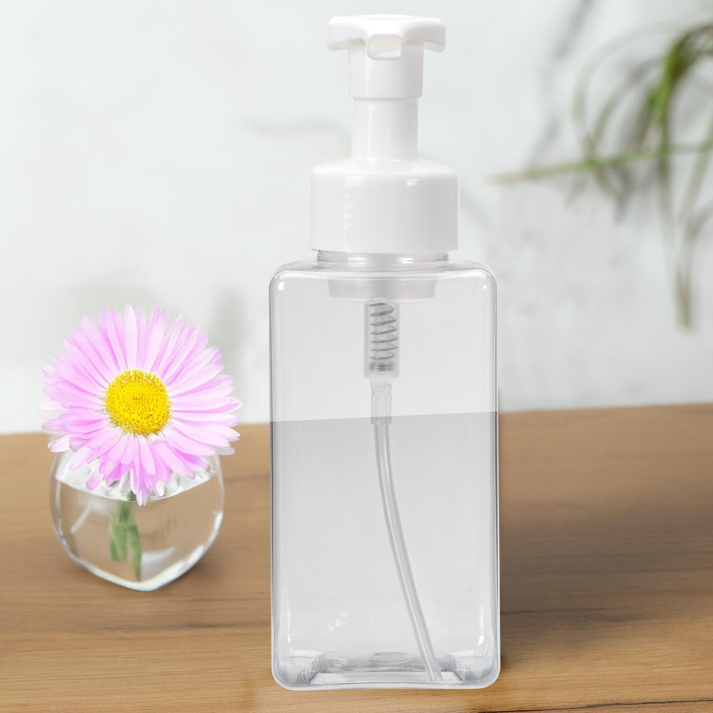 Ginger Lily Farms Foaming Soap Dispenser, Refillable Plastic Pump Bottles for Liquid Hand Soap, 12 oz. Clear Bottle with White Pump, 2-Pack WN420
