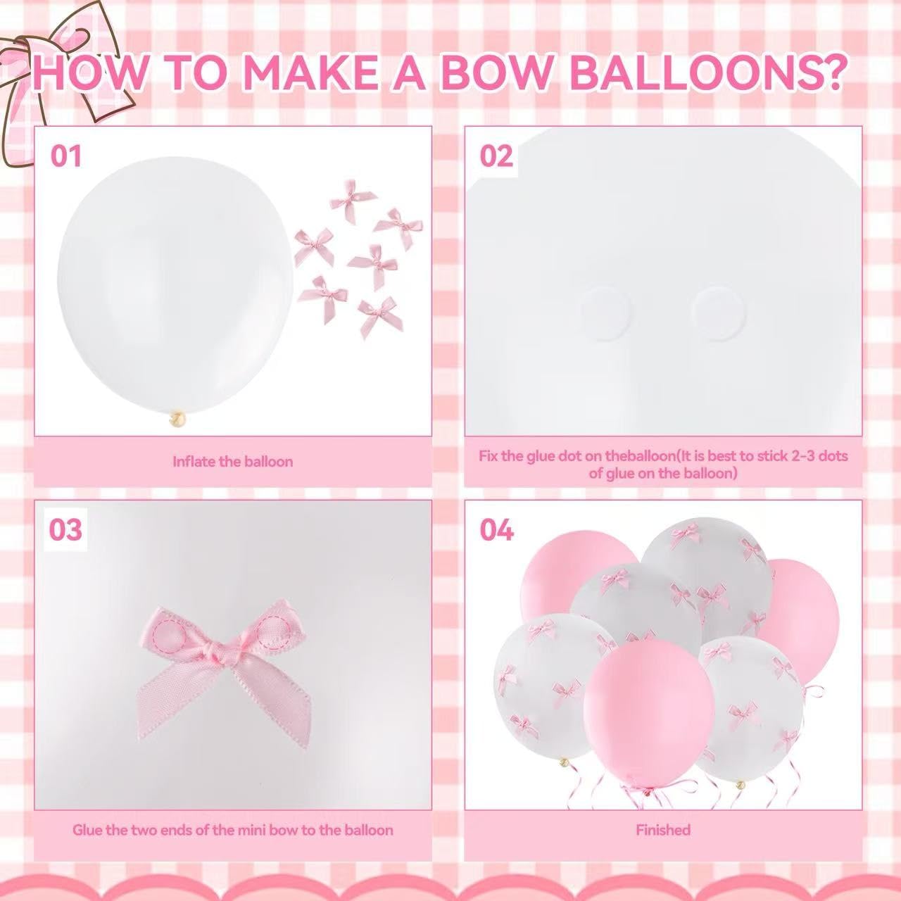 Pink Bow Balloons，32Pcs White Pink Balloons (18" & 12") & 100Pcs Mini Ribbon Bows DIY Bow Balloon Party Decor for Birthday, Wedding, Bachelorette, Anniversary Parties，Coquette Birthday Decorations BST326L
