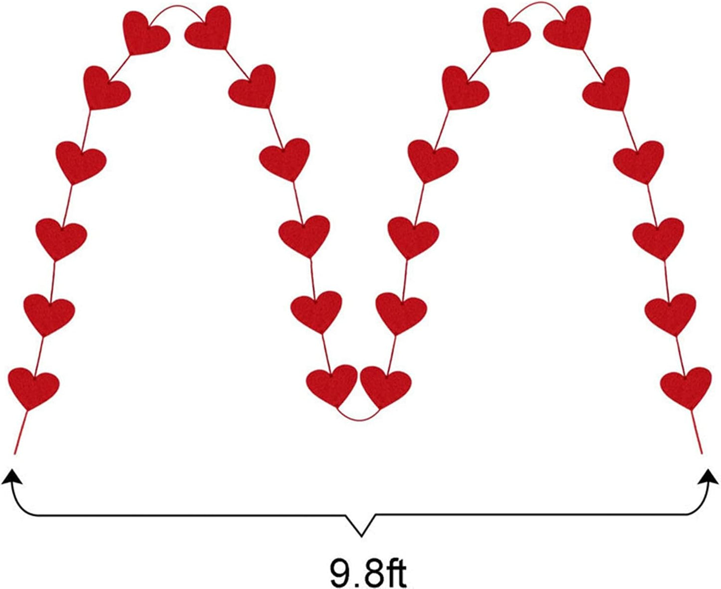 Dzrige 72 Hearts Felt Garland Red Felt Garland Hanging String Hearts Valentines Day Decorations Home Office Wedding Anniversary Birthday Party Supplies, NO DIY BST326H