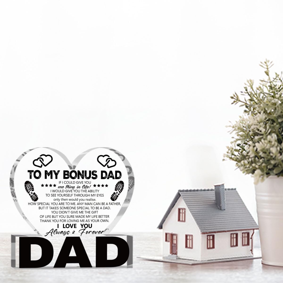 Fathers Day Bonus Dad Gifts Best Stepdad Gifts from Stepdaughter Stepson Funny Birthday Gift for Stepfather Heart Acrylic Sign Decor 4 X 4 Inches BST202