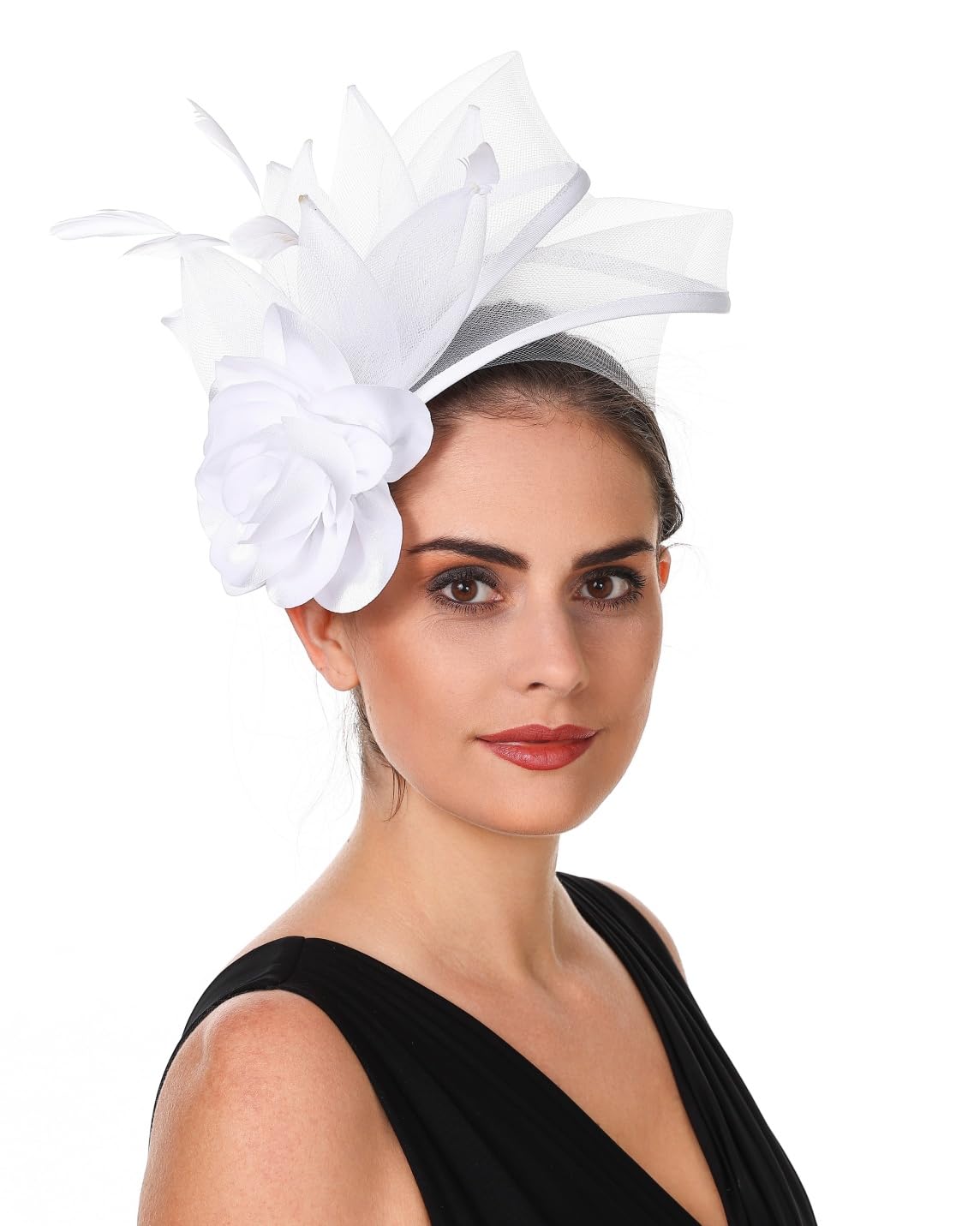SAFERIN Fascinators Hat Flower Mesh Ribbons Feathers on a Headband and a Clip Tea Party Headwear for Girls and Women WN420