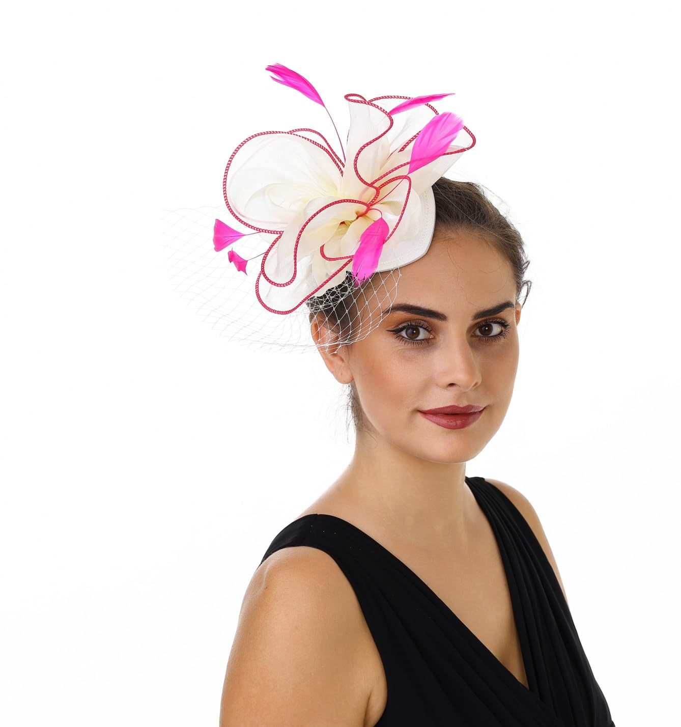 SAFERIN Fascinators Hat Flower Mesh Ribbons Feathers on a Headband and a Clip Tea Party Headwear for Girls and Women WN420