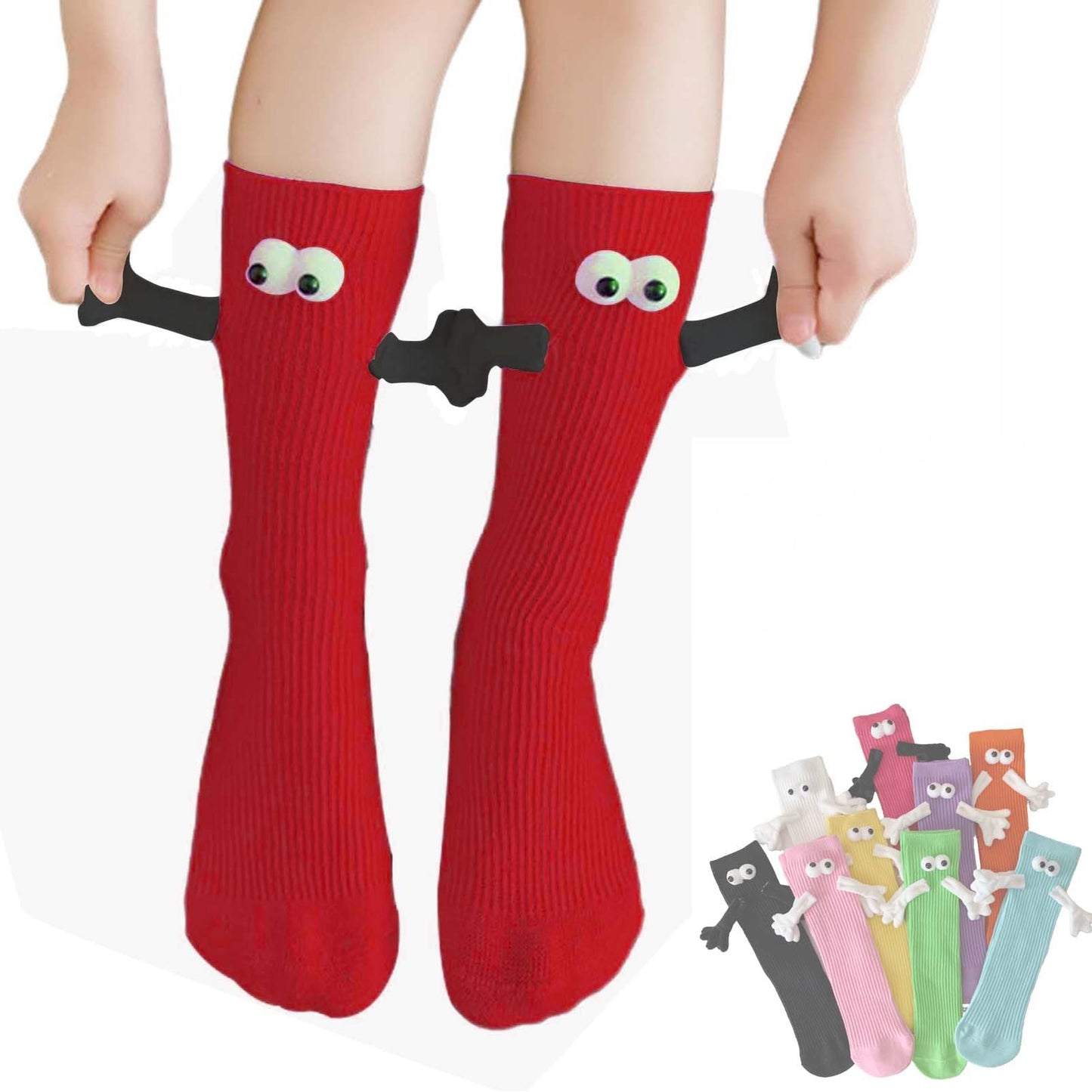 ARTSIM Magnetic Hand Holding Socks for Couple Friends Kids - 3D Doll Mid-Tube Cute Novelty Xmas Socks BST326H