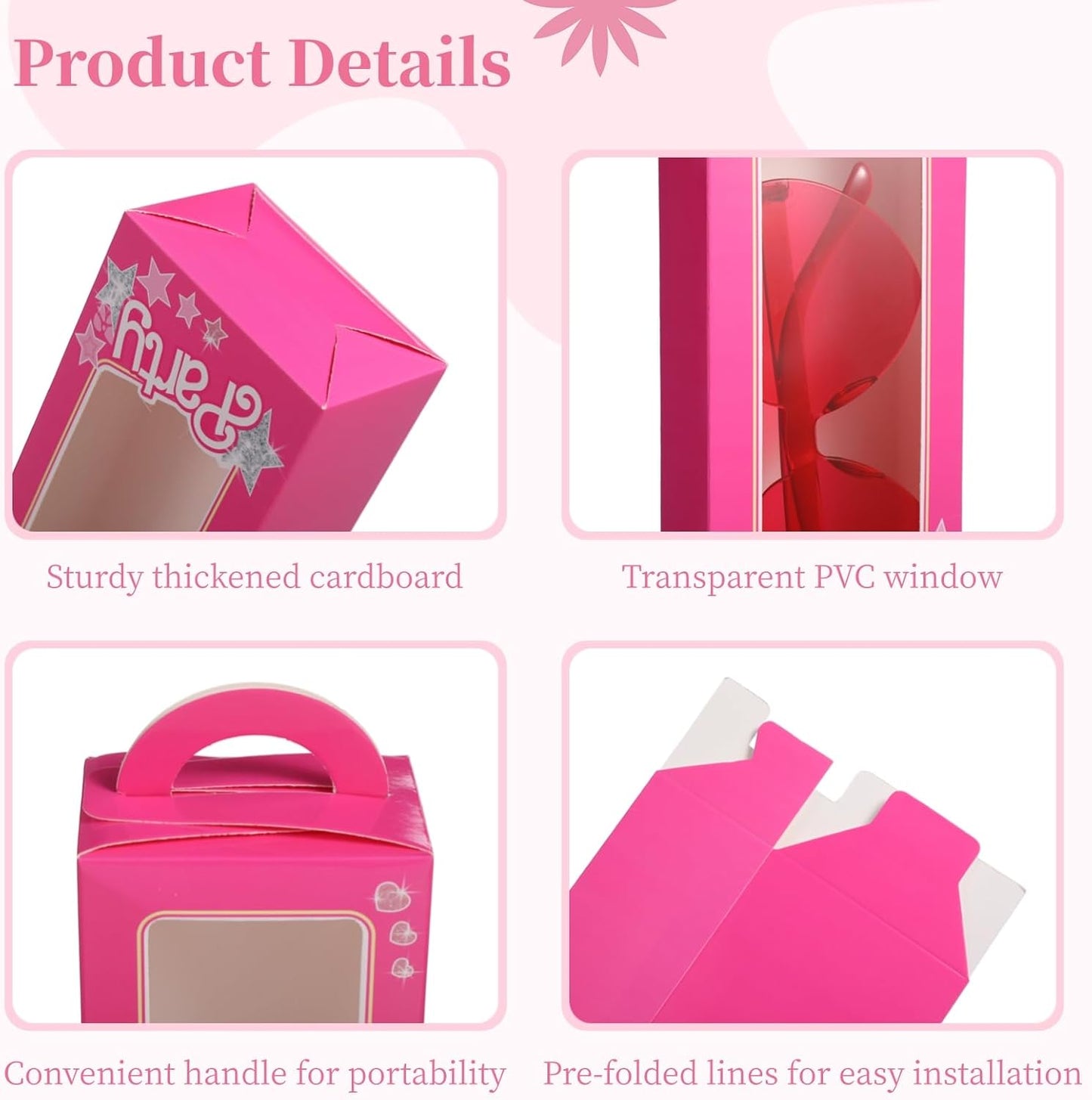 OMISTAR 12 Set Pink Doll Gift Boxes, Including 12 Pink Goodie Boxes & 12 Heart Sunglasses, Bachelorette Party Favors, Party Candy Box for Birthday BST202