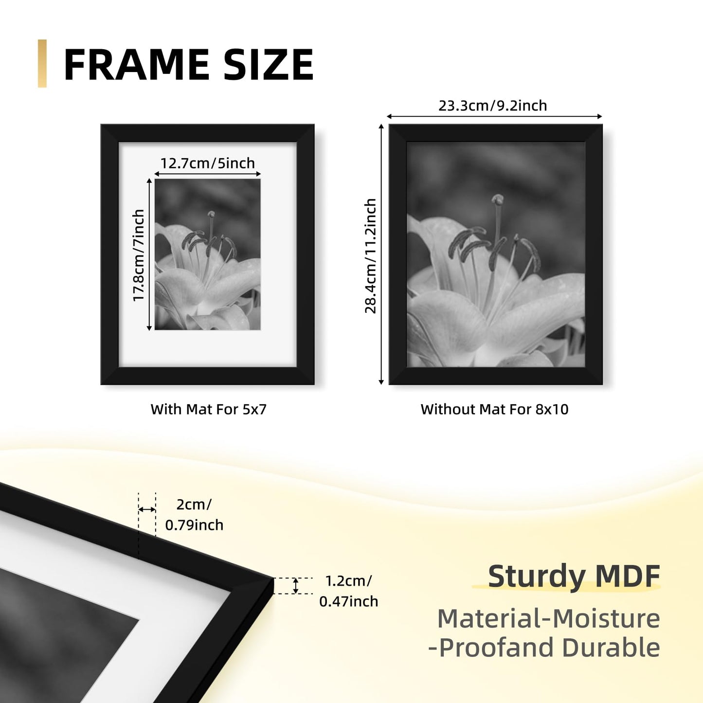 YESKAY 8x10 Picture Frame Set of 9, Display Pictures 5x7 with Mat or 8 x 10 Without Mat, Multi Photo Frames for Wall Mounting or Table Top Display, Blue BST326H