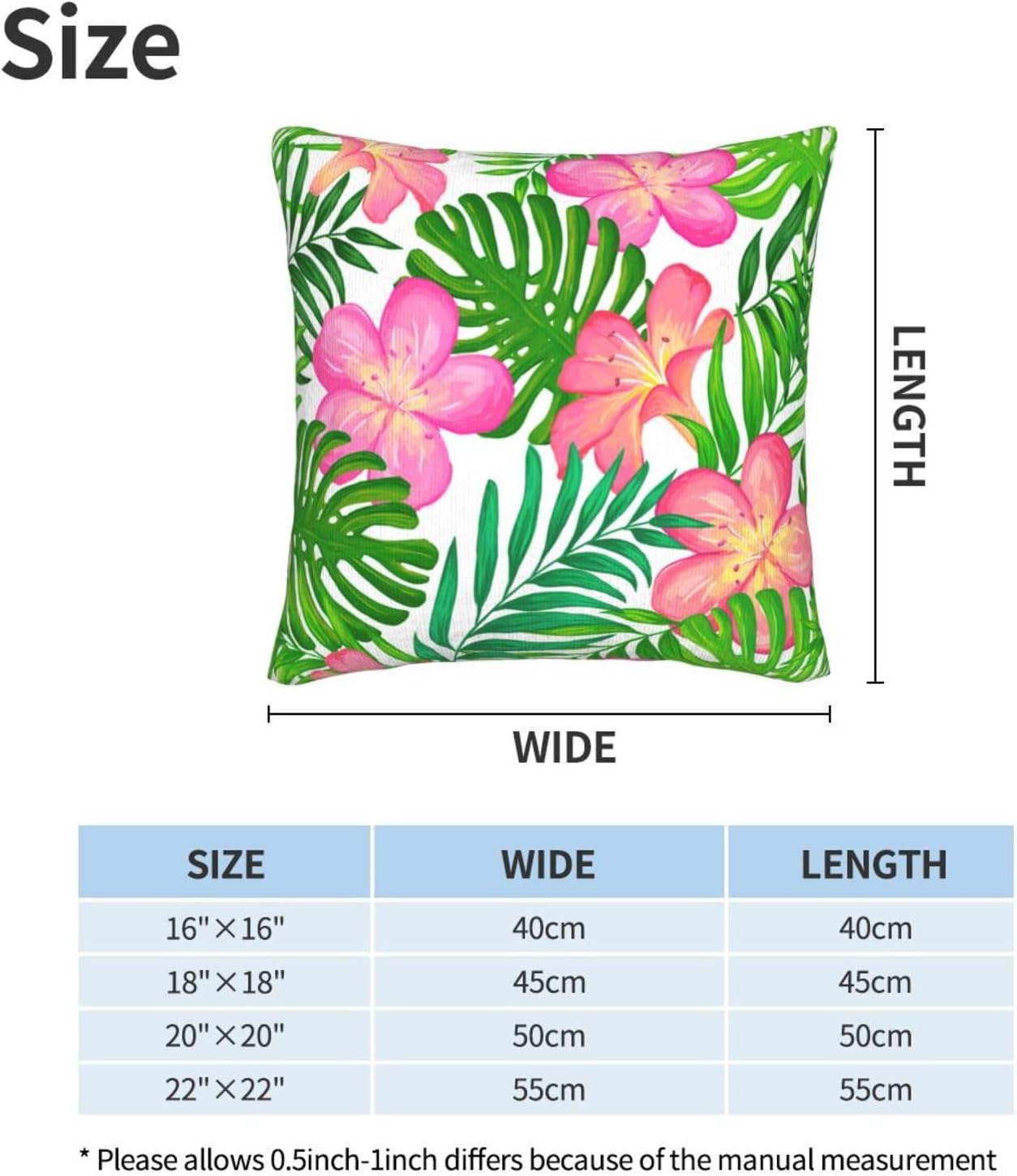 Plumeria Flowers and Palm Leaves Throw Pillow Cover 18x18 Inch Tropical Theme Decorative Pillow Cases Soft Throw Pillows for Living Room Bedroom Sofa Couch Cushion Cover Set of 2 BST220