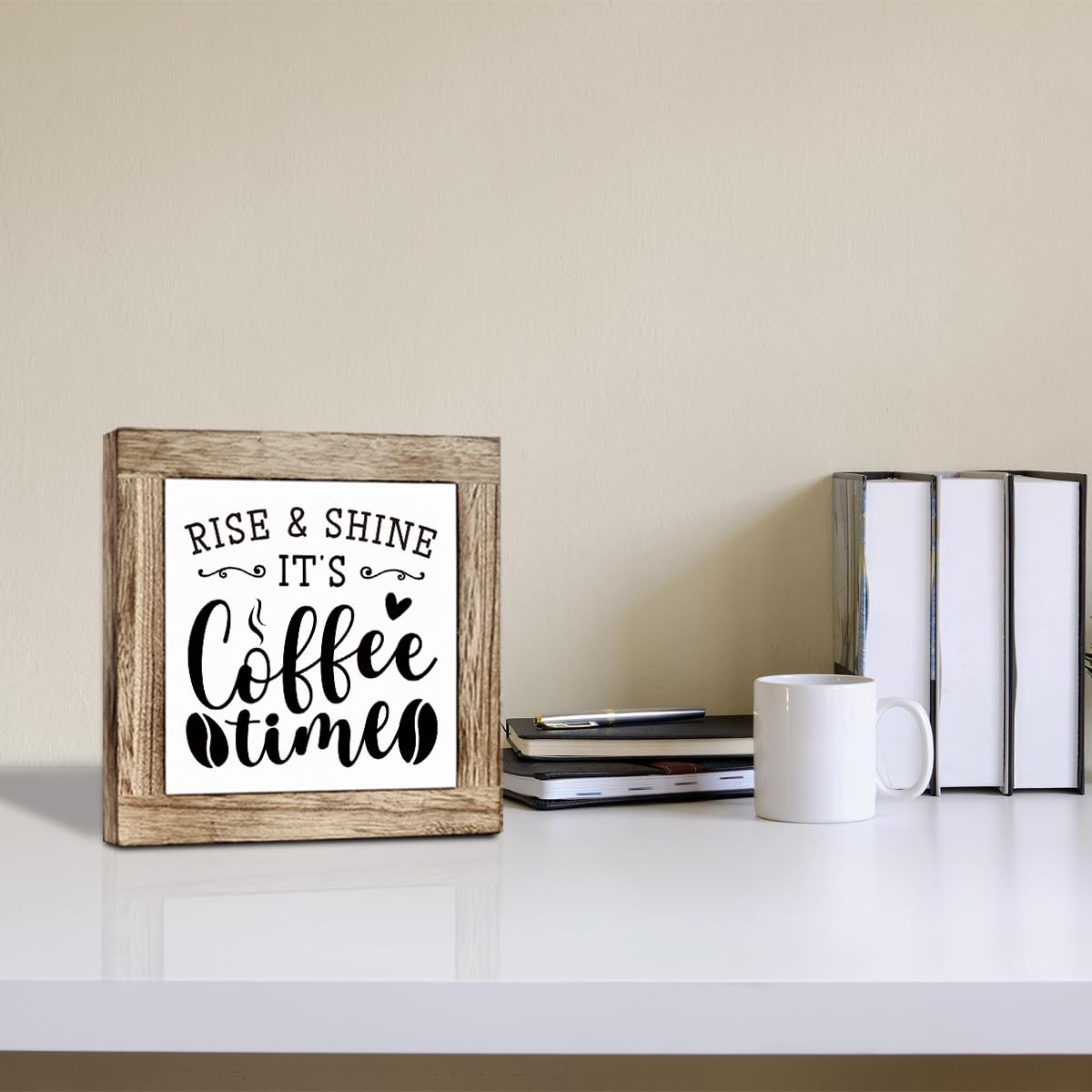 Funny Wooden Coffee Bar Decor Sign, Bar Decorations, in the Morning When Rise Give Me Jesus (and Coffee), Cafe Table Top Shelf Accessories, Cafe Signs Decor 5.9x5.9 Inches BST202