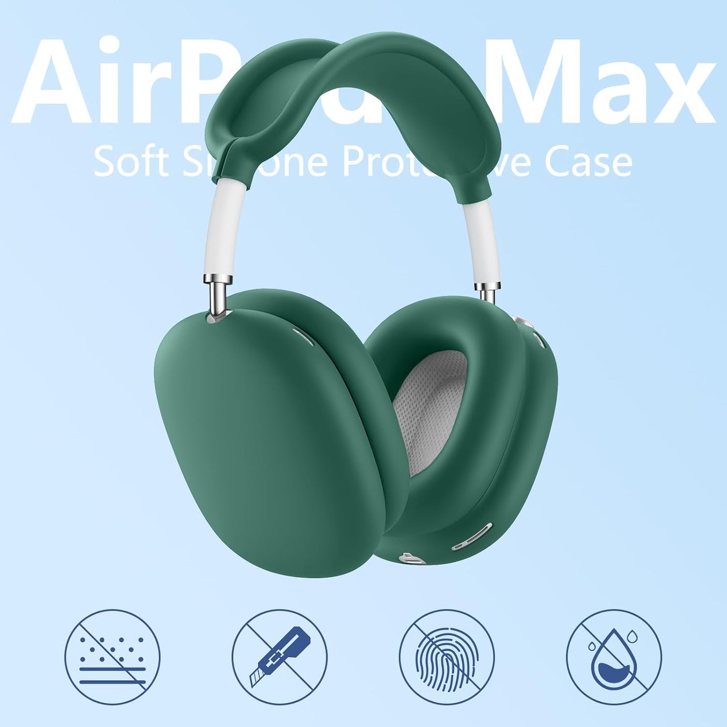 Case for Airpods Max Headphones, Ear Pad Case Cover/Ear Cups Cover/Headband Cover for AirPods Max 2 & 1 (USB-C/Lightning) (2026/2024/2020), Silicone for Apple Airpod Max 2,Accessories Cases,Deep Green WN420