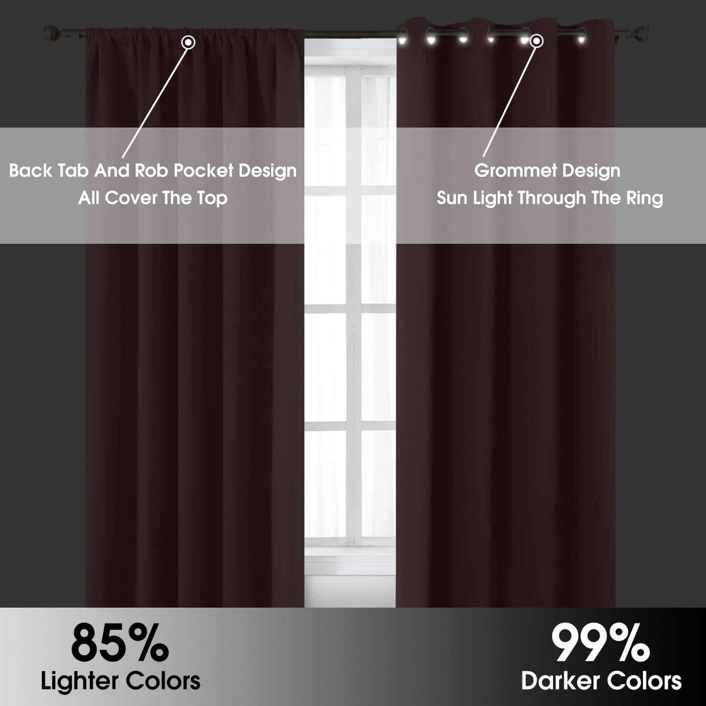 HOMEIDEAS Blackout Curtains, 2 Pages Grey Gray Room Darkening Bedroom Pinch Pleated Curtains Thermal Insulated Back Tab Rod Pocket Drapes for Bedroom, W52 x L63 BST326H