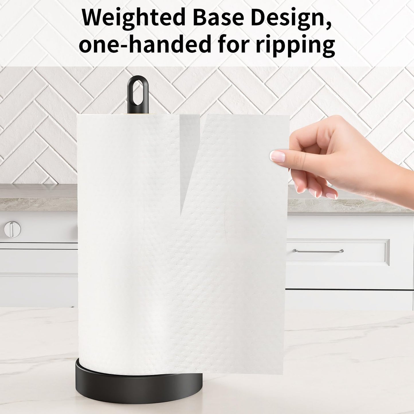 STWWO Paper Towel Holder Countertop, Freestanding Paper Towel Holder, Black | Paper Roll Holder with Anti Slip Weighted Base, Stainless Steel Heavy Duty Papertowel Holder, Kitchen Roll Holder BST326H