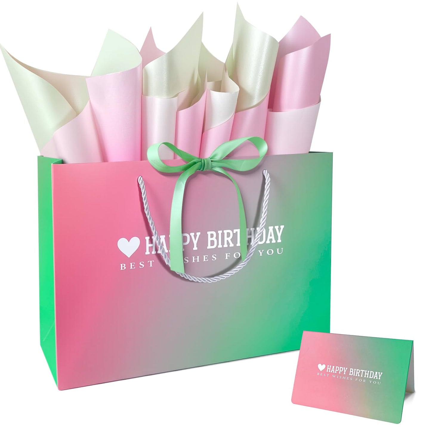 Kecorax Birthday Gift Bag for Women, 14" Large Birthday Bags Set for Girls with Tissue Paper, Card and Ribbons, Suitable for Birthday-themed Parties BST220