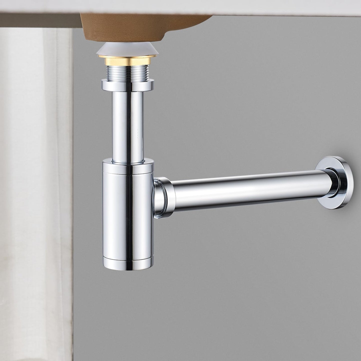 Solid Brass Adjustable 1-1/4 Bottle Trap with Overflow Drain Stopper Set, Bathroom Sink P-Trap Complete Set Sink Drain Kit Tube, Antique BST220
