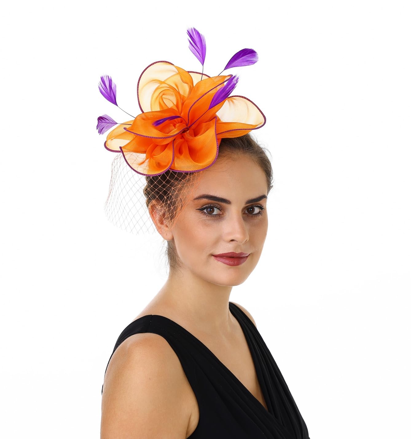 SAFERIN Fascinators Hat Flower Mesh Ribbons Feathers on a Headband and a Clip Tea Party Headwear for Girls and Women WN420