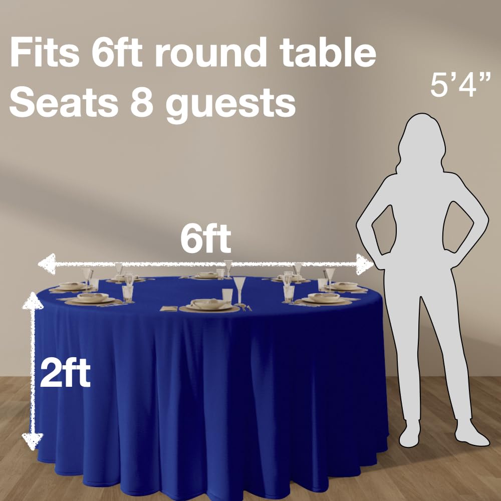 Urby 120 inches Large White Round Tablecloth for 5-6ft Round Folding Table That Seats 6-8 Guests, for Table with 6 Chairs. Ideal for Party, Wedding, Banquet and Events. BST220