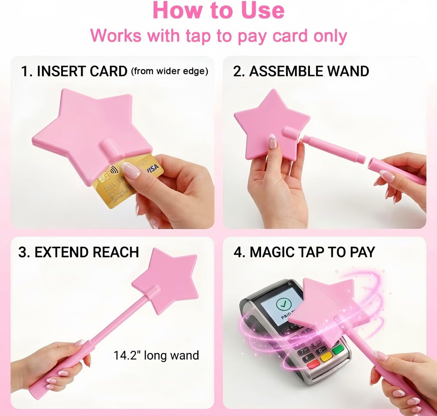 Fairy Pay Credit Card Wand - 14.2" Magic Tap to Pay Debit Card Holder | Contactless Payment Gift for Women with Long Nails at Fast Food Drive Thru & Coffee Shops BST202
