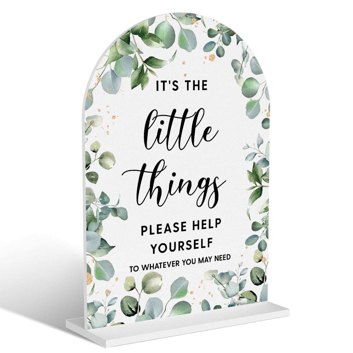 Acrylic Wedding Signs, Bubble Send Off Signs for Marriage Reception, Bridal Shower Decorations, Modern Arched Round Top Acrylic Table Top Sign with Holder for Wedding Party (White Eucalyptus Leaves) BST326L