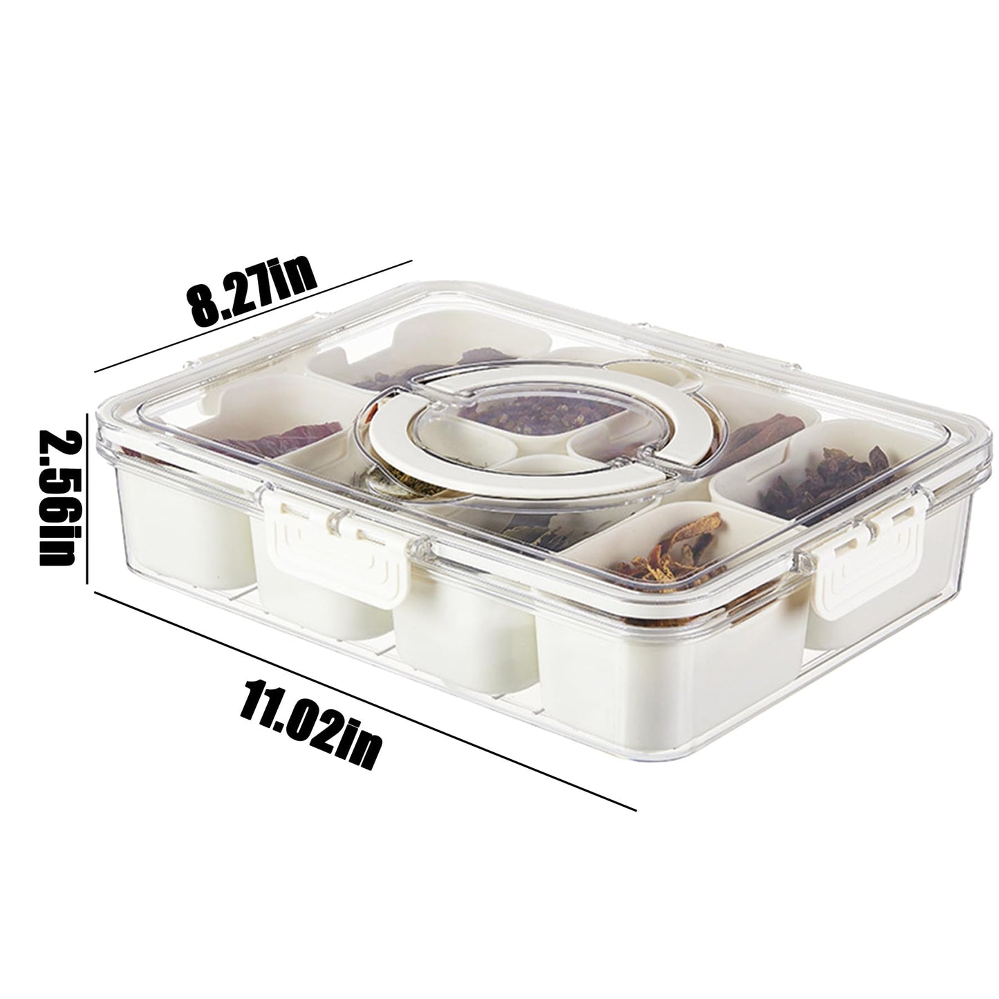 VOUKEN 2PCS Plastic Divided Serving Tray with Lid Snackle Box Charcuterie Container Portable Snack Platters Organizer for Candy, Fruits, Snacks, Nuts, for Party, Entertaining, Picnic (8 Compartment) BST326H
