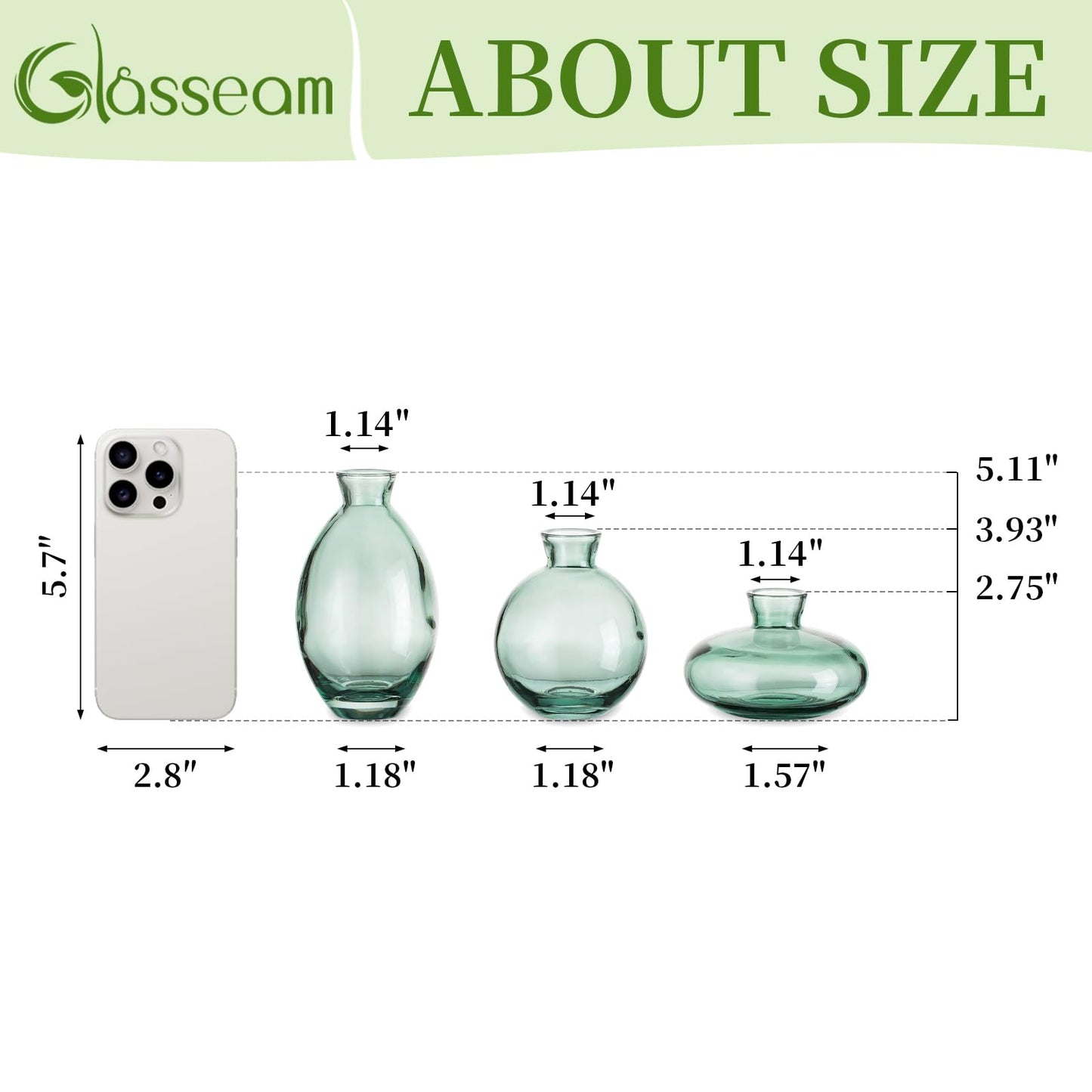 Glasseam Clear Glass Bud Vase, 3Pcs/Set Modern Decorative Small Mini Flowers Vases Short Minimalist Aesthetic Home Decor Vintage Cute Handmade Tiny Wedding Table Centerpieces for Single Flower Rose BST326H