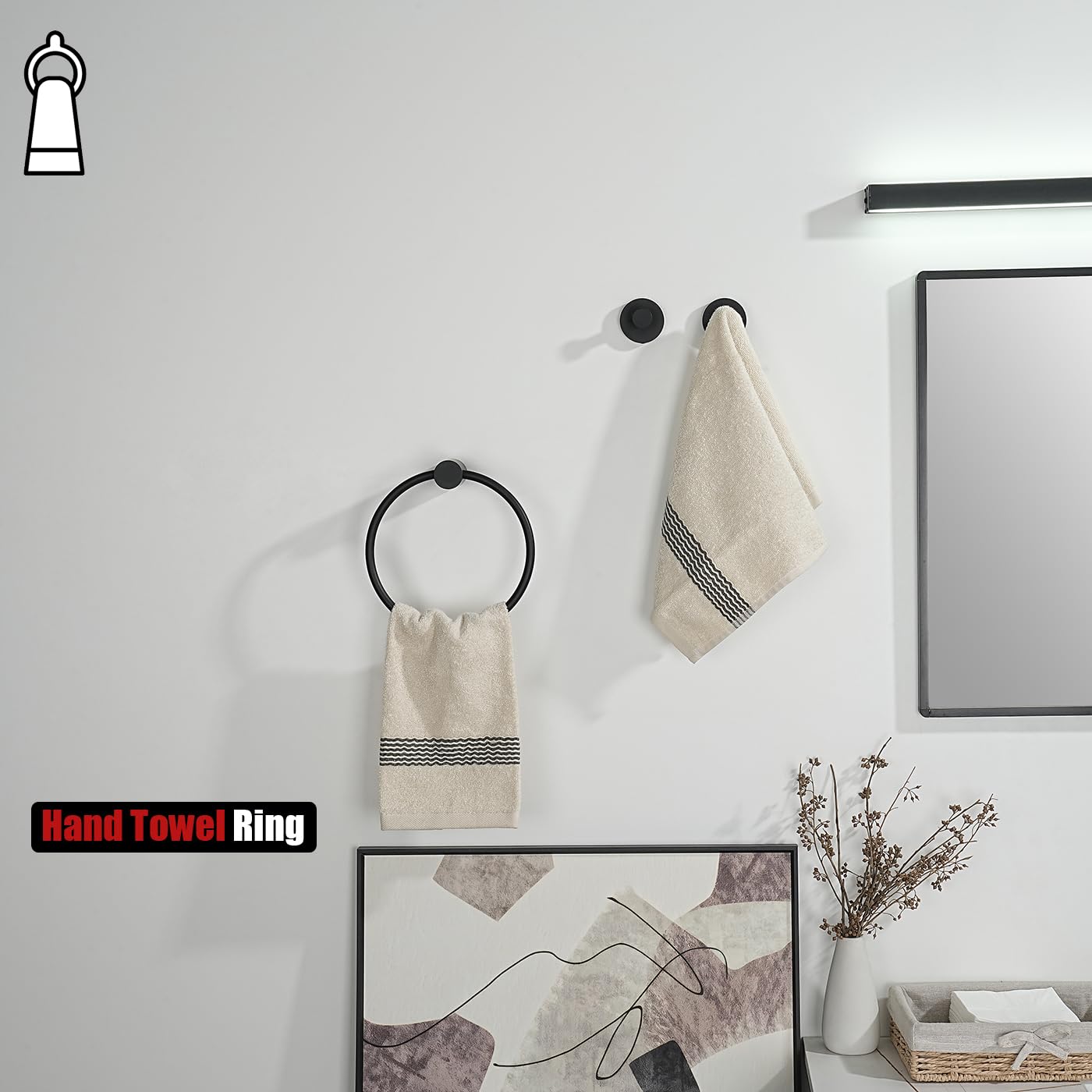 JQK Black Towel Ring, 304 Stainless Steel Matte Black Hand Towel Holder for Bathroom, Wall Mount, TR630-PB BST220