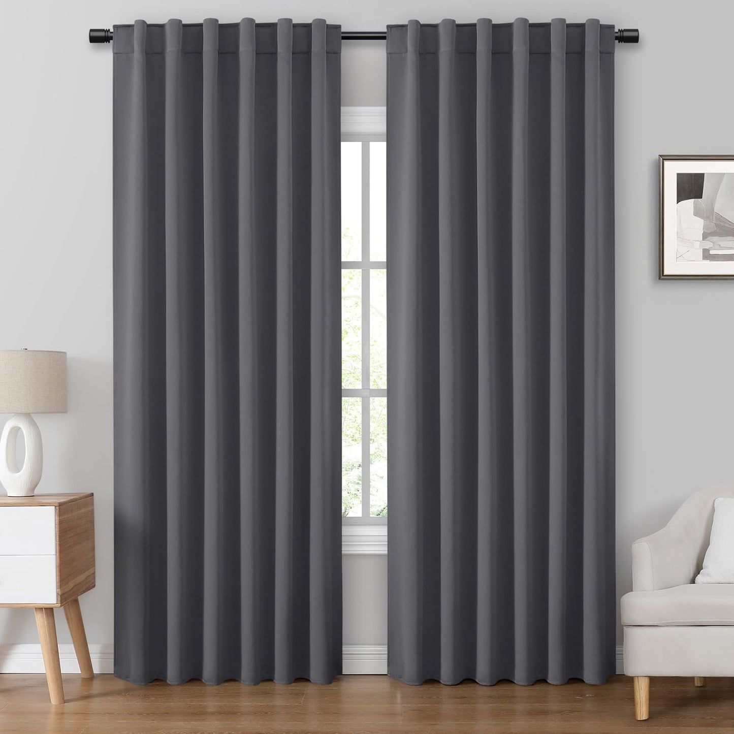 HOMEIDEAS Blackout Curtains, 2 Pages Grey Gray Room Darkening Bedroom Pinch Pleated Curtains Thermal Insulated Back Tab Rod Pocket Drapes for Bedroom, W52 x L63 BST326H
