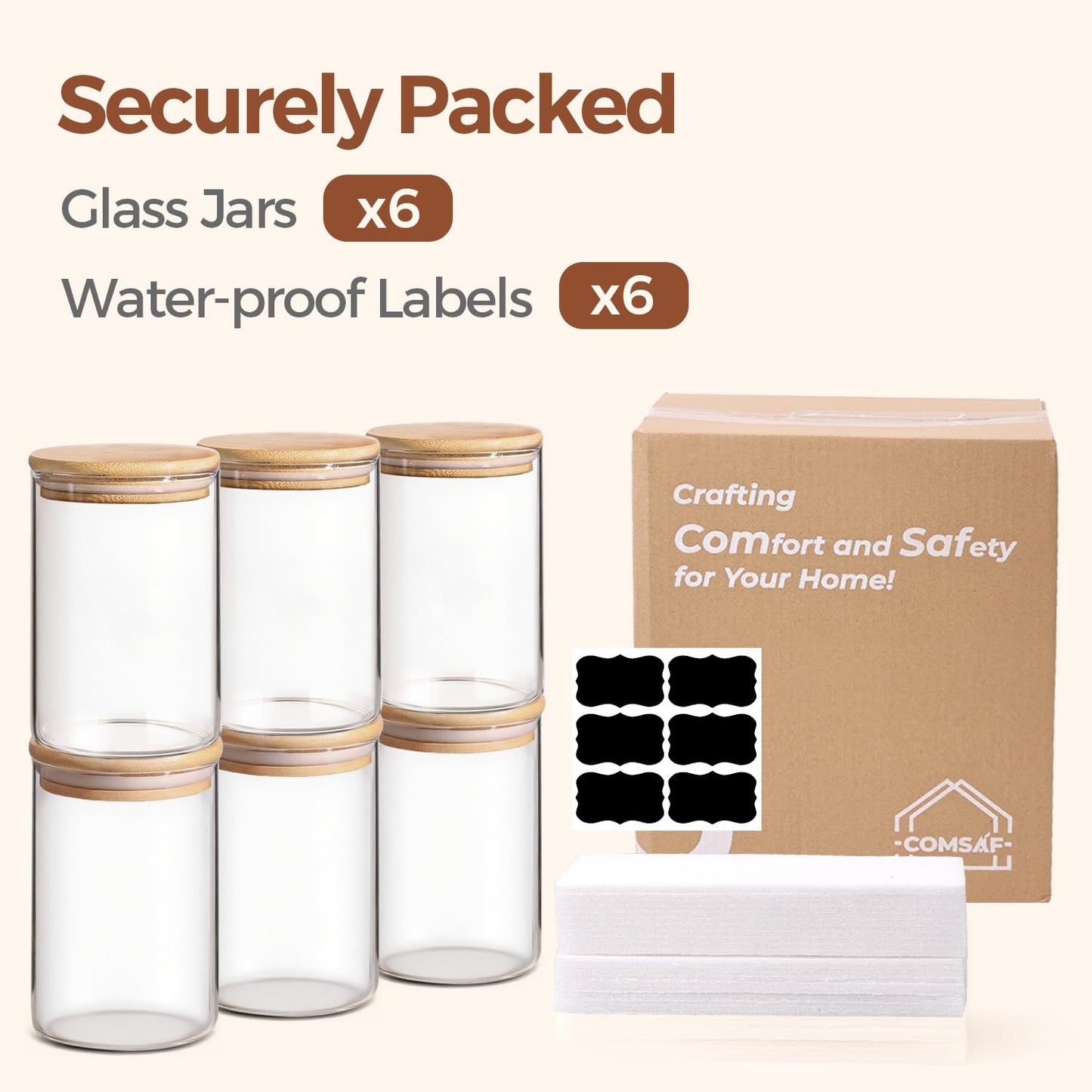 ComSaf Glass Storage Containers With Lids 0.5 Qt, 6 Pack Small Glass Jars | Small Glass Containers, Spice Jar 15oz, Candy, Family Snack Storage, Coffee Bar Organization, Size For Subpackage, BPA Free BST220