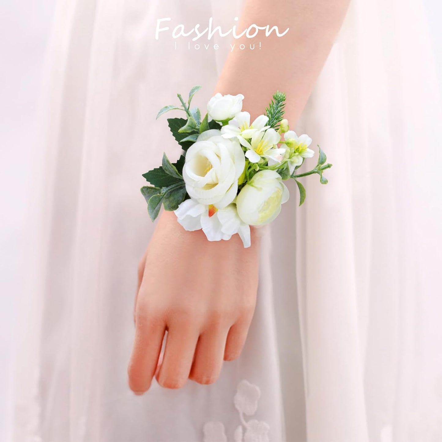 Prom Corsage And Boutonniere Set Orange – Artificial Silk Wrist Corsage & Boutonniere For Men Wedding – Groom Boutonniere For Prom, Homecoming, Courthouse Wedding, White Rose Corsage Wristlet Gift Set BST202
