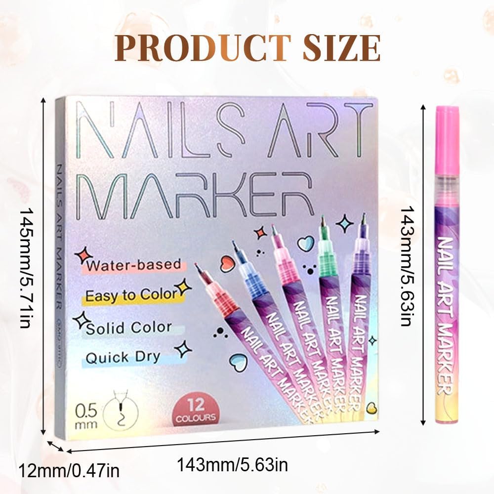 Nail Art Pens Set, 0.5mm Quick Dry Dotting Liner Markers | Upgrade Nails Art Markers Nail Pens for Girls Quick Dry Graffiti Dotting Point Liner Pens for Home Salon BST220