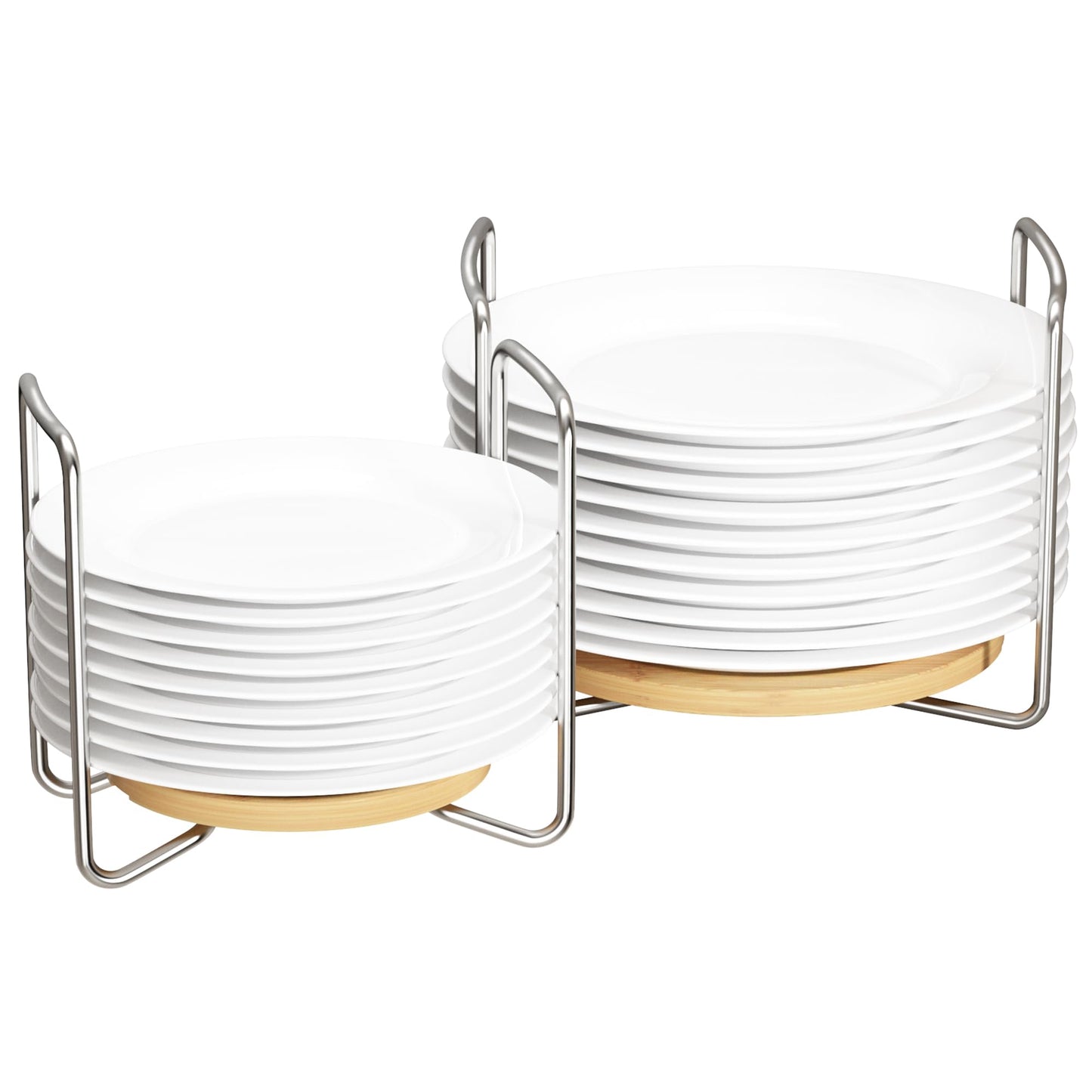 Plate Organizer for Kitchen Counter Bamboo Dish Racks for Cabinet Plate Holder for Kitchen Drawer Storage 2 Pack Adjustable for 6.75" to 8.5" Stainless Steel 304 Portable Handle BST220