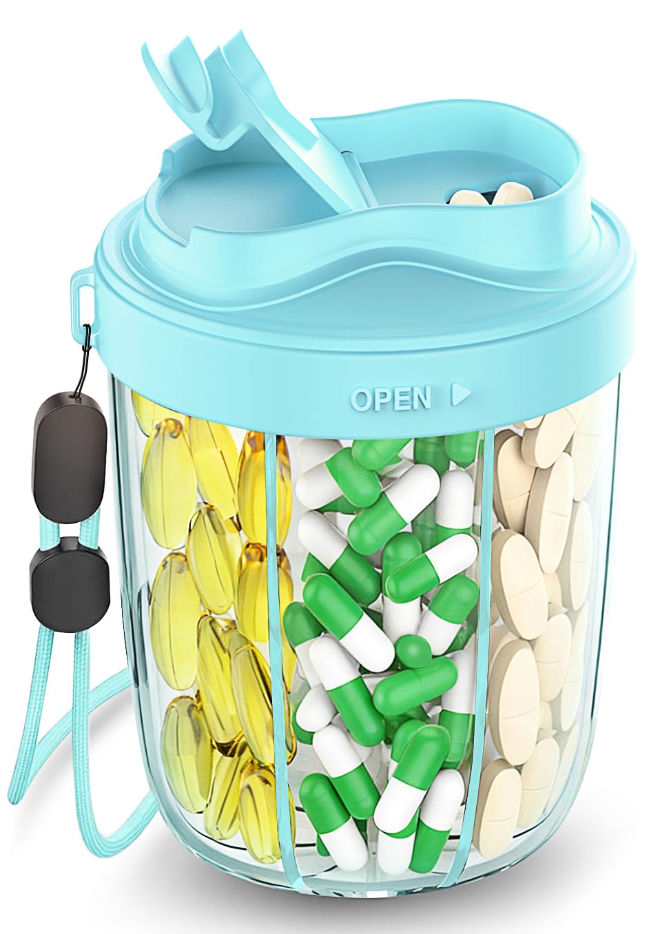 Pill Dispenser with 7 Large Compartments - Portable Pill Organizer for Travel, Anti-Mix Design & Wide Opening Design, Easy Access to Vitamin Dispenser, Includes 20 Blank Stickers (White) WN420