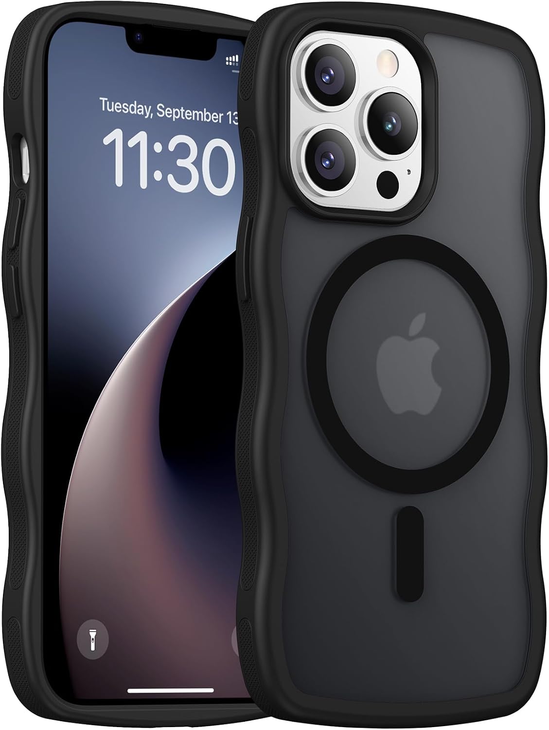 Magnetic for iPhone 13 Pro Case, Compatible with MagSafe Cute Wave Non-Slip Translucent Matte Easier Grip Shockproof Phone Case for iPhone 13 Pro, Black WN420