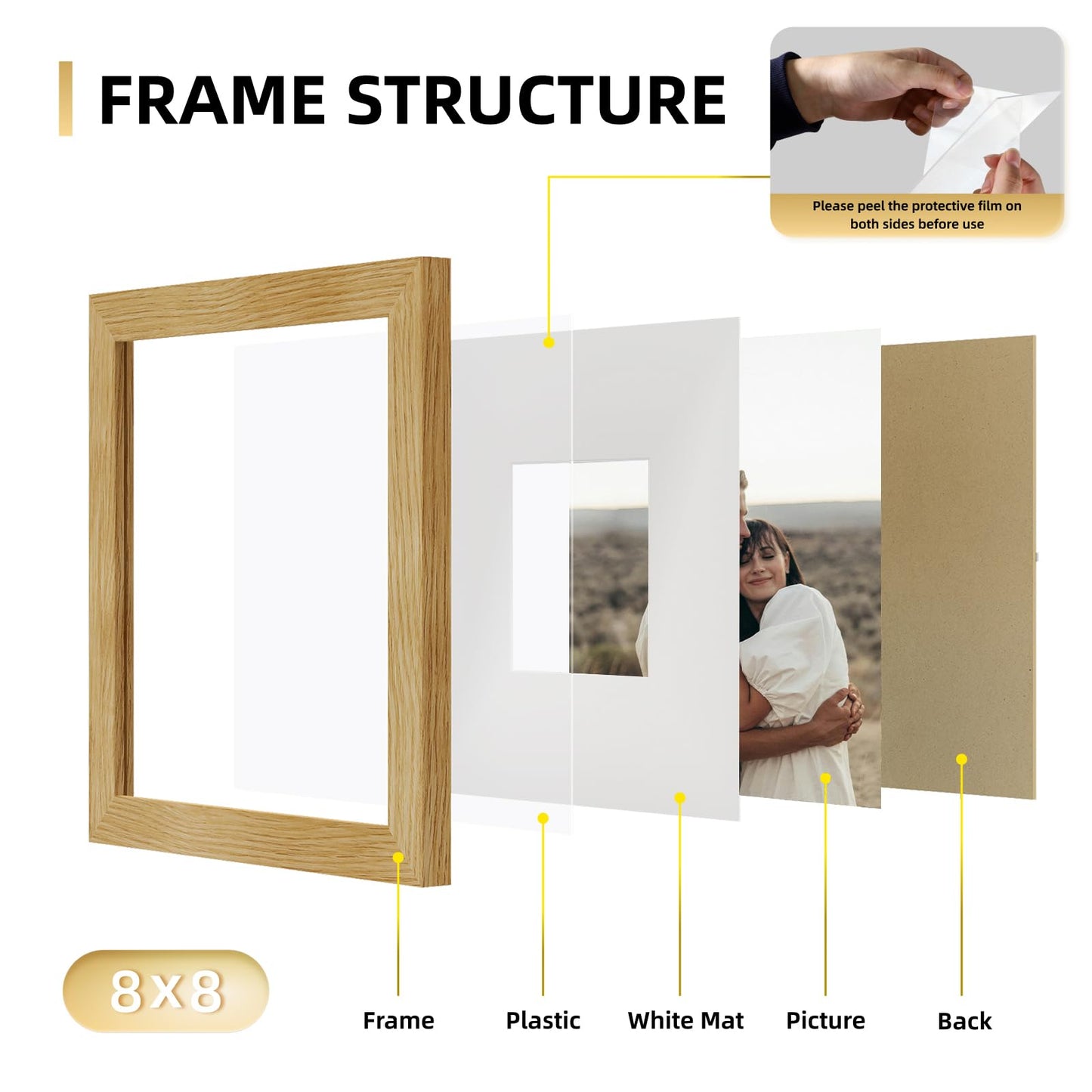 YESKAY 8x10 Picture Frame Set of 9, Display Pictures 5x7 with Mat or 8 x 10 Without Mat, Multi Photo Frames for Wall Mounting or Table Top Display, Blue BST326H